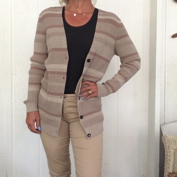 LAFAYETTE 148 BROWN TAN STRIPED CARDIGAN SIZE SMALL - Picture 2 of 8